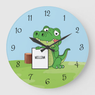 Cute Alligator with Heart & Custom name Large Clock