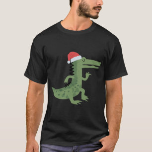 Cute Alligator With Santa Hat Funny Christmas T-Shirt