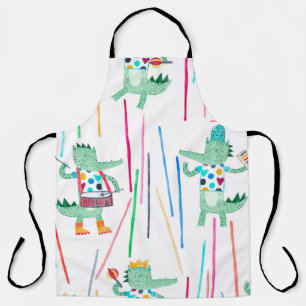 Cute alligators with musical instruments. Watercol Apron
