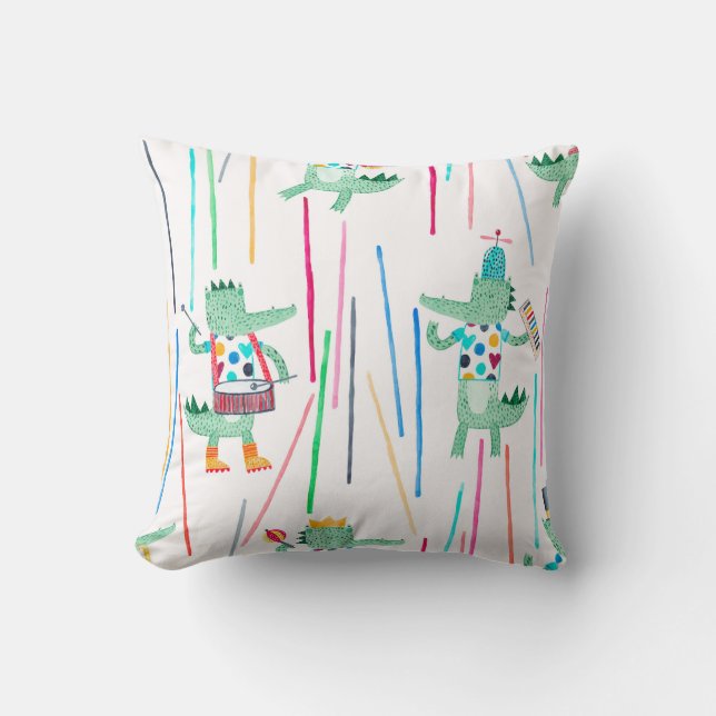 Cute alligators with musical instruments. Watercol Cushion (Front)