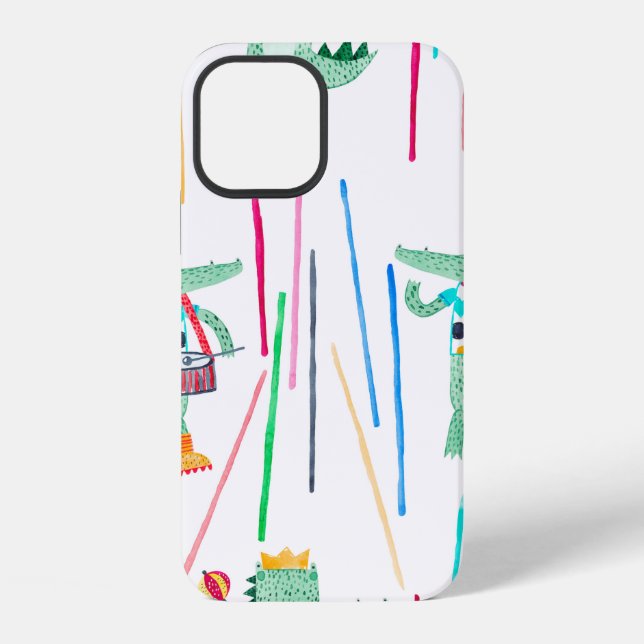 Cute alligators with musical instruments. Watercol iPhone Case (Back)