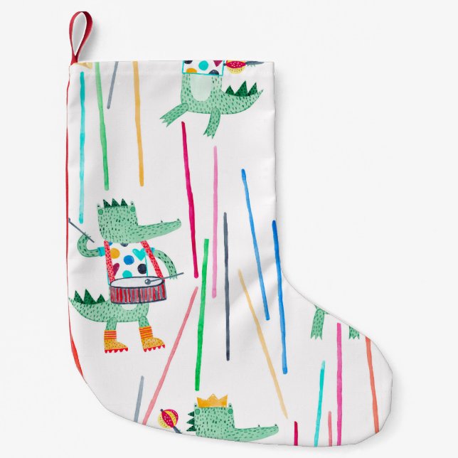 Cute alligators with musical instruments. Watercol Small Christmas Stocking (Front)