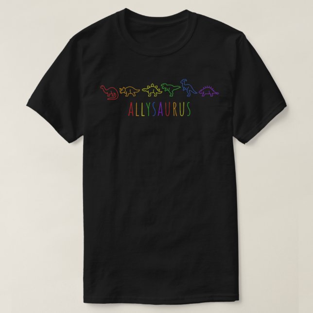 Cute Allysaurus Rainbow Dinosaur Ally LGBT Pride  T-Shirt (Design Front)