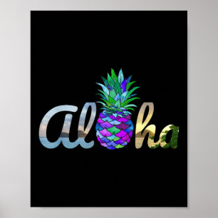 Cute Aloha Hawaii Pineapple Mermaid Purple Beach L Poster