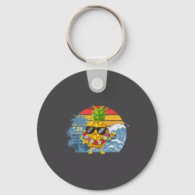 Cute Aloha Hawaiian Pineapple Sign Hawaii Shaka Key Ring (Front)