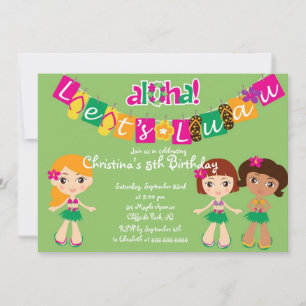 Cute Aloha Luau Birthday Party Invitations