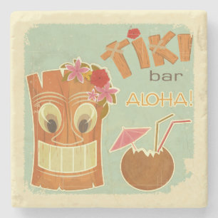 Cute Aloha Tiki Bar Pineapple Cartoon Stone Coaster