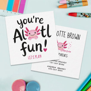 Cute Alotl Fun Pink Friends Play Date Playdate  Square Business Card