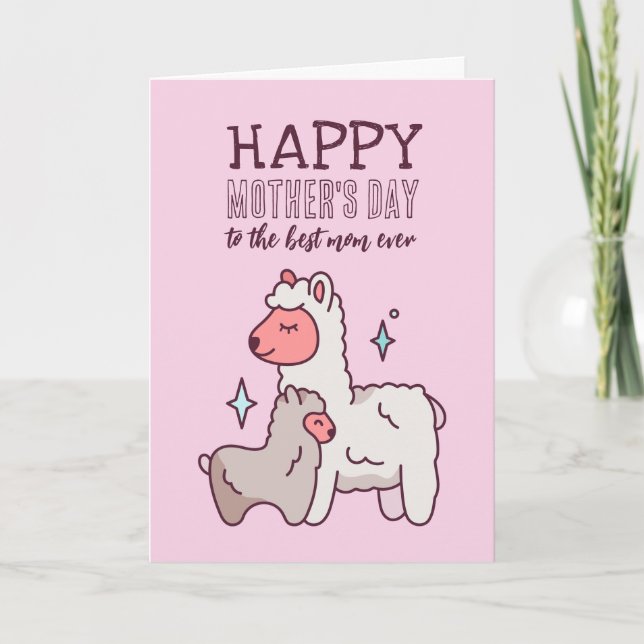 Cute Alpaca Animal Cartoon Happy Mother's Day Card (Front)