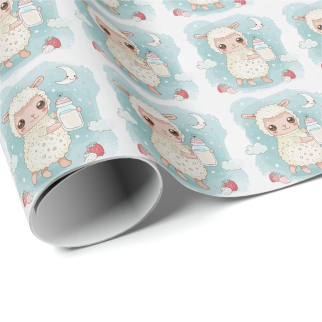 Cute Alpaca Baby Pastel Watercolor Pattern  Wrapping Paper (Roll Corner)