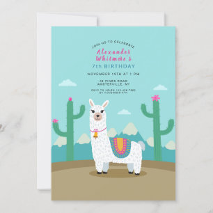 Cute Alpaca Birthday Party Invitation