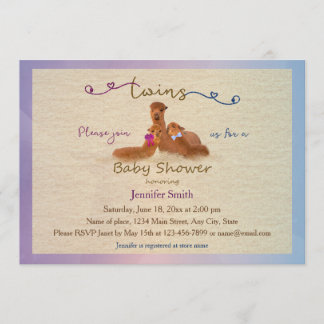 Cute Alpaca Boy Girl Twins Baby Shower Invitations