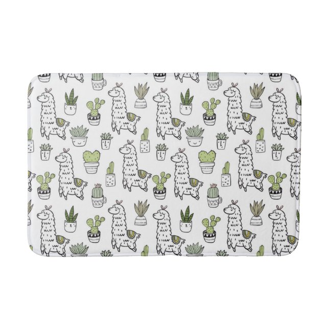 Cute Alpaca & Cactus Pattern Bath Mat (Front)