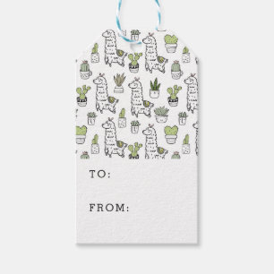 Cute Alpaca & Cactus Pattern Gift Tags