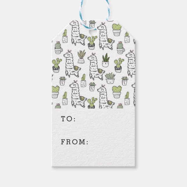 Cute Alpaca & Cactus Pattern Gift Tags (Front)