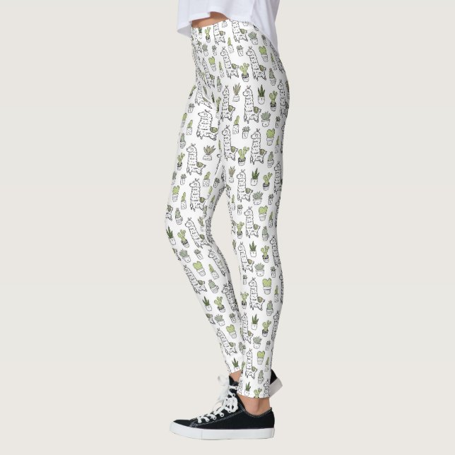 Cute Alpaca & Cactus Pattern Leggings (Left)
