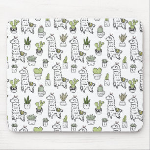 Cute Alpaca & Cactus Pattern Mouse Mat