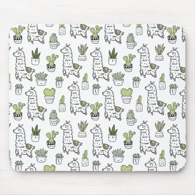 Cute Alpaca & Cactus Pattern Mouse Mat (Front)