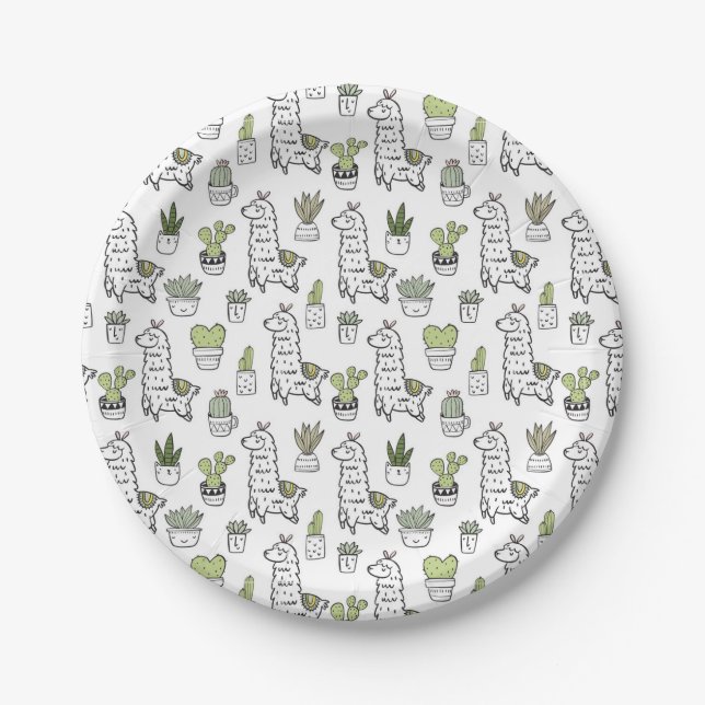 Cute Alpaca & Cactus Pattern Paper Plate (Front)