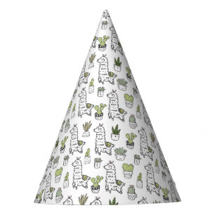 Cute Alpaca & Cactus Pattern Party Hat