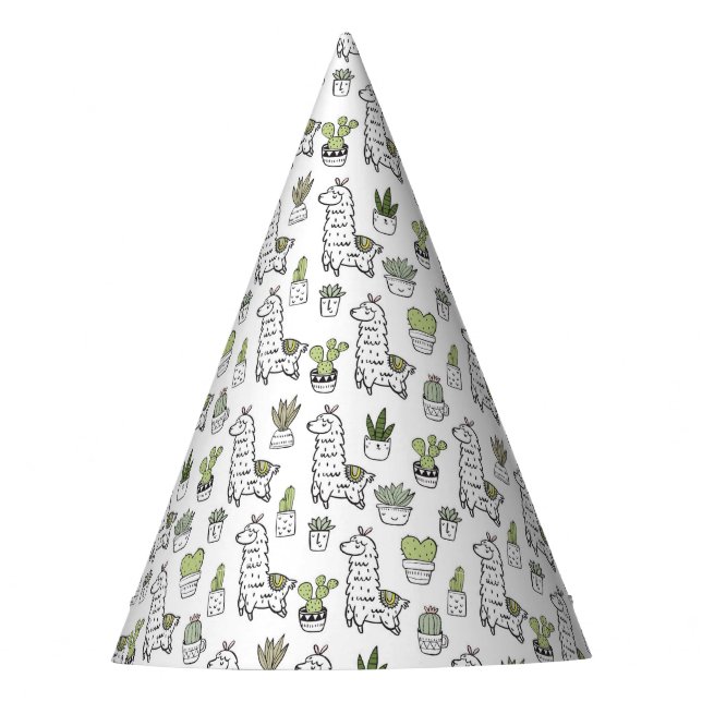 Cute Alpaca & Cactus Pattern Party Hat (Front)