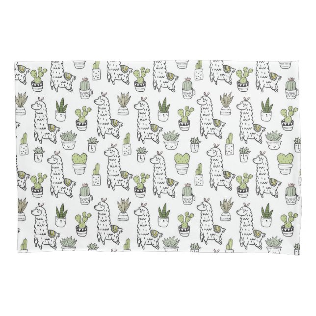 Cute Alpaca & Cactus Pattern Pillowcase (Front-Left)