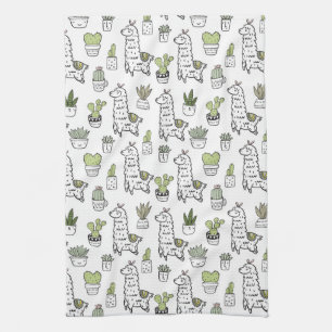 Cute Alpaca & Cactus Pattern Tea Towel