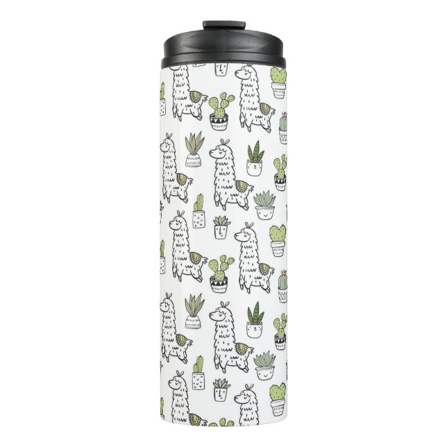 Cute Alpaca & Cactus Pattern Thermal Tumbler (Front)
