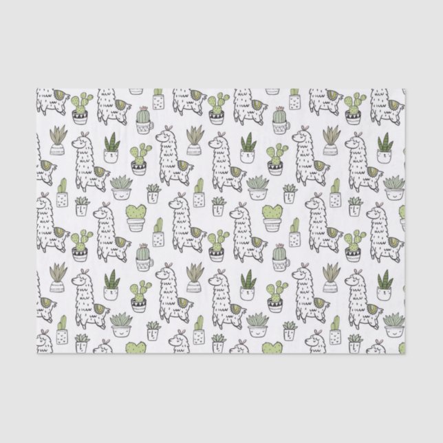 Cute Alpaca & Cactus Pattern Tissue Paper (Front)