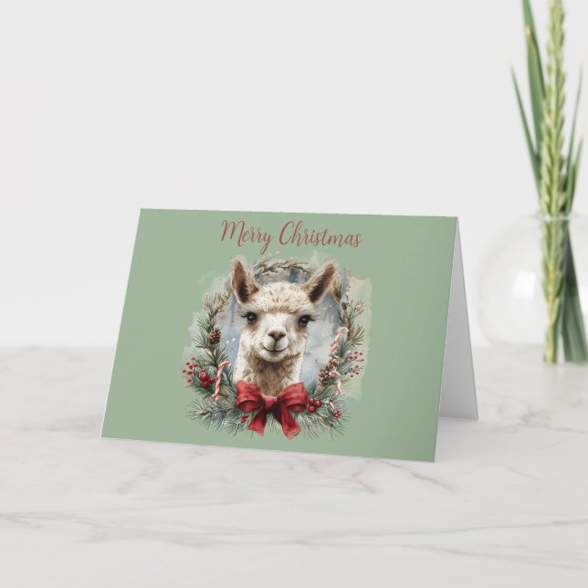 Cute Alpaca Christmas Holiday Greeting Card (Front)