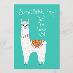 Cute alpaca colourful girls cute birthday party invitation