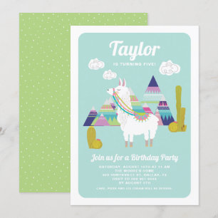 Cute Alpaca Colourful Kids Birthday Invitation