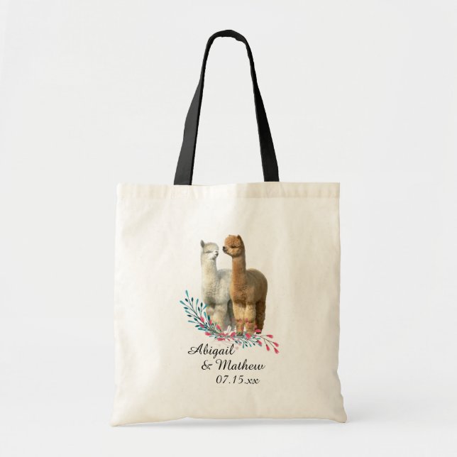 Cute Alpaca Country Wedding Tote Bags (Front)