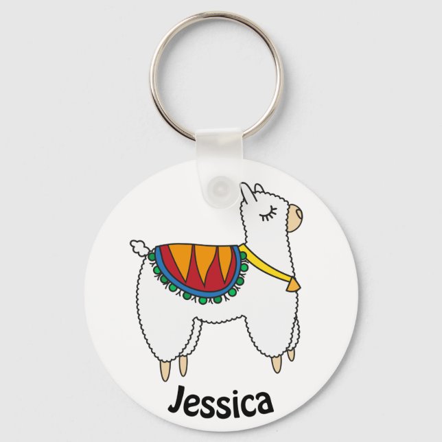 Cute Alpaca Doodle Personalised Key Ring (Front)