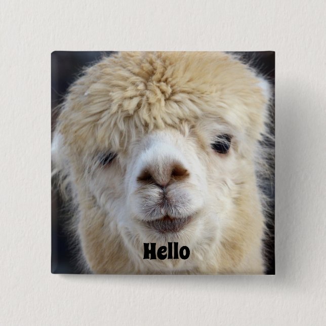 Cute Alpaca face 15 Cm Square Badge (Front)