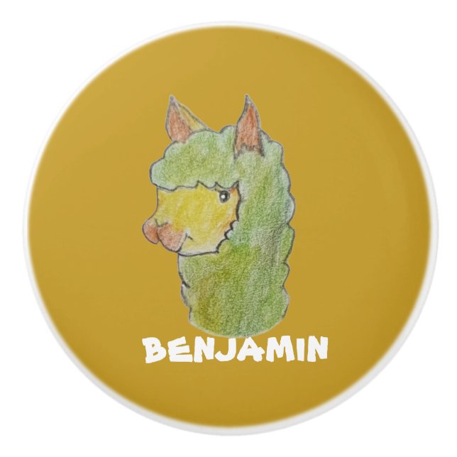 Cute alpaca face art  ceramic knob (Front)