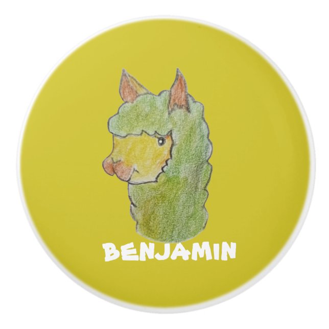 Cute alpaca face art  ceramic knob (Front)