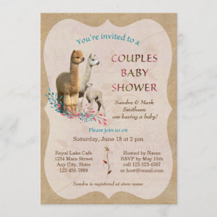 Cute Alpaca Family Couples Baby Shower Invitation