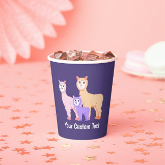 Cute alpaca family - fluffy pastel-coloured cartoo paper cups