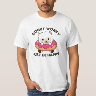 Cute Alpaca Funny Animals In Doughnut Pink T-Shirt