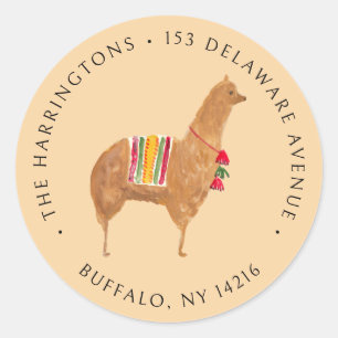 Cute Alpaca Hand-Drawn Animal Return Address Classic Round Sticker