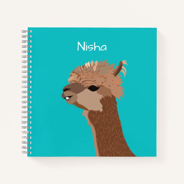 Cute Alpaca Kids Name Personalised Notebook (Front)