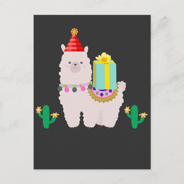 Cute Alpaca Llama Cactus Girls Birthday Animal Postcard (Front)