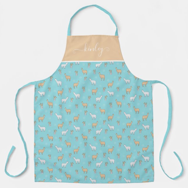 Cute Alpaca Llama Cactus Pattern Apron (Front)
