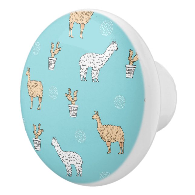 Cute Alpaca Llama Cactus Pattern Ceramic Knob (Right)