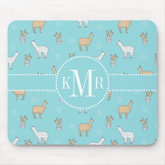 Cute Alpaca Llama Cactus Pattern Mouse Mat (Front)