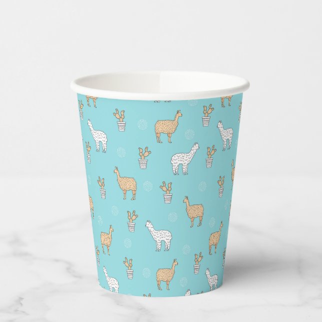 Cute Alpaca Llama Cactus Pattern Paper Cups (Left)