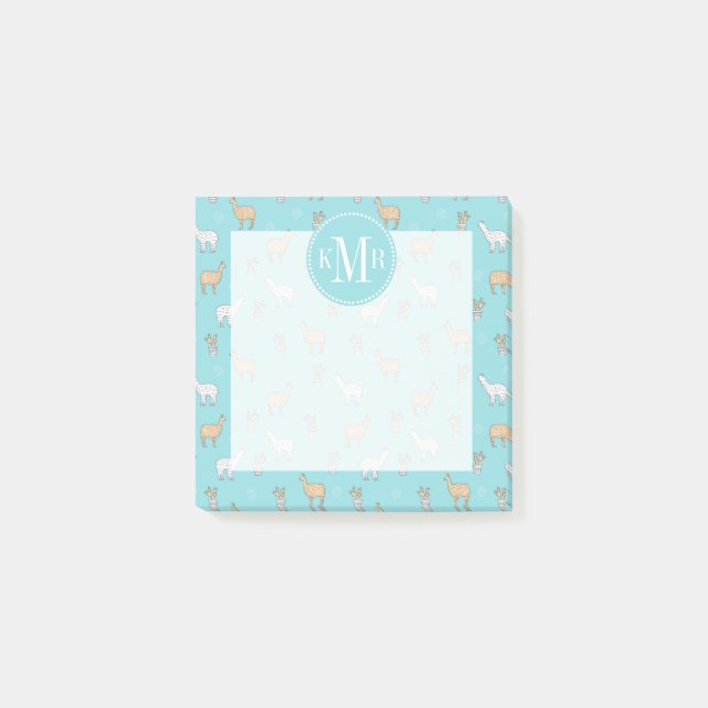 Cute Alpaca Llama Cactus Pattern Post-it Notes (Front)