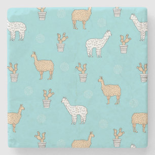 Cute Alpaca Llama Cactus Pattern Stone Coaster
