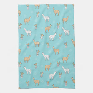 Cute Alpaca Llama Cactus Pattern Tea Towel